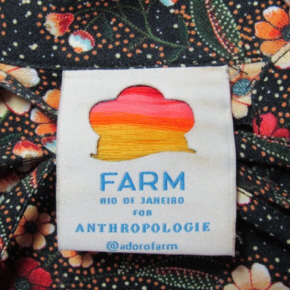 Farm Rio Anthropologie Sayen Floral Peasant Top Women S Black Gold V Neck Tassel - Picture 6 of 11